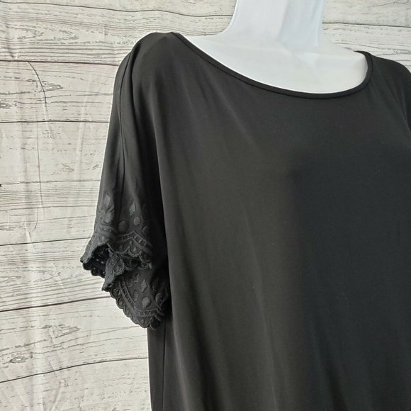 Banana Republic Womens Top Sz Small Black Scallop Short Sleeves Tie Waist - Picture 2 of 5